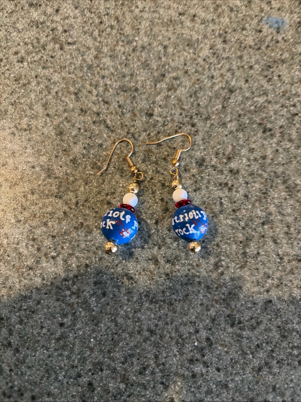 Gold-Accent Blue Bead Drop Earrings - Women Jewelry - Handmade “Patriots Rock”